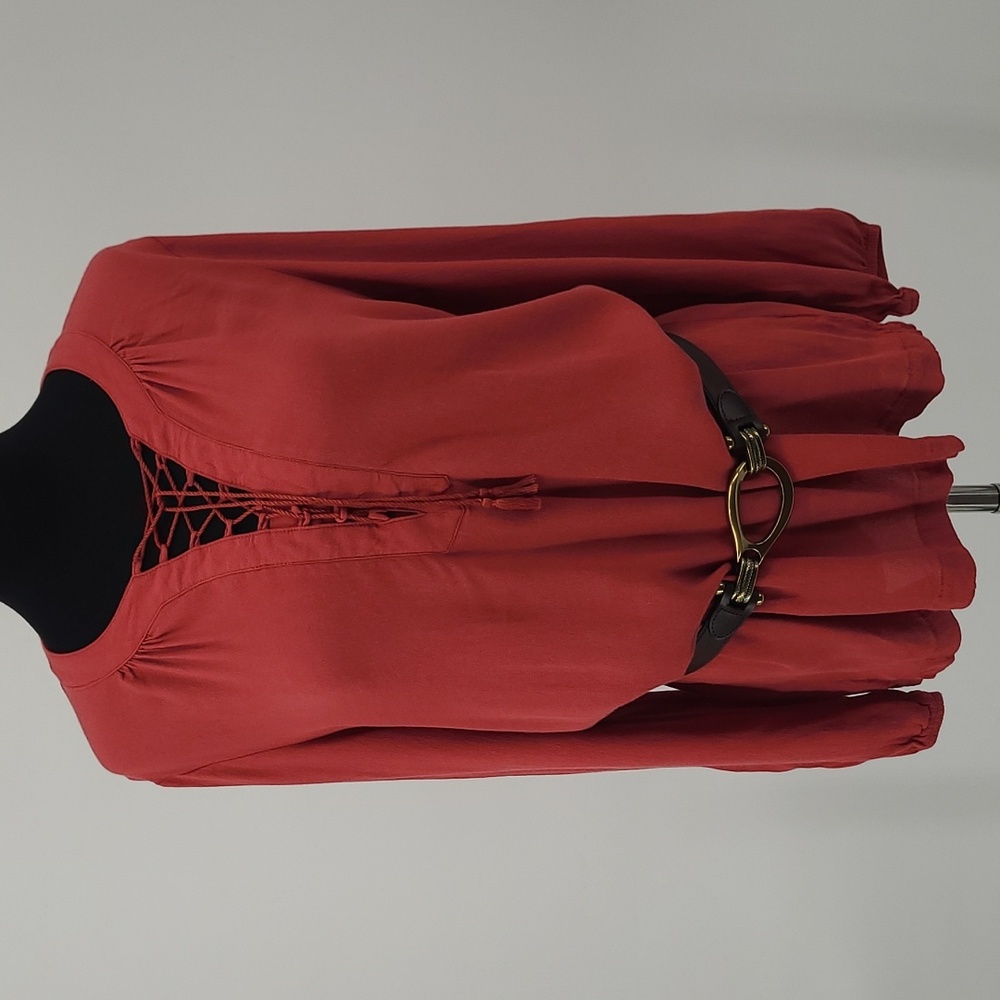 Time and Tru Brick Color Peasant Style Blouse Hunger Games Women's Sz. M (8-10)